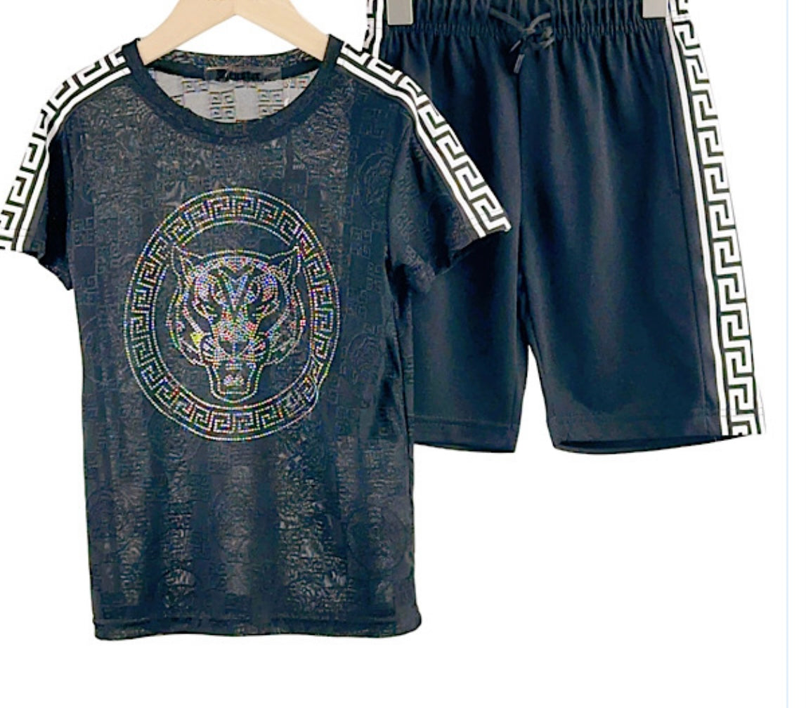 Boys Tiger Print Tshirt & Shorts Sets