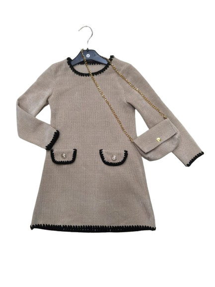 TLC Girls Warm Jumper Dress With Handbag