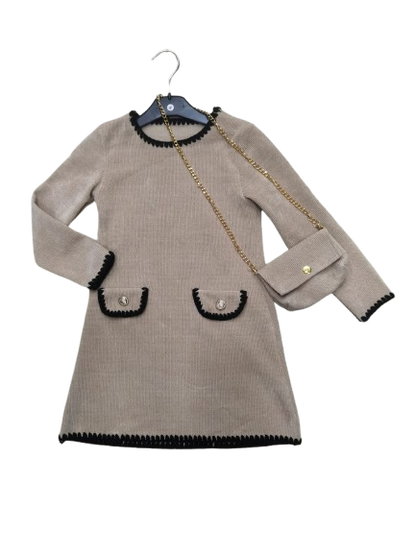 TLC Girls Warm Jumper Dress With Handbag