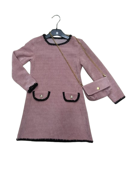 TLC Girls Warm Jumper Dress With Handbag