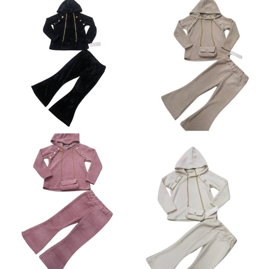 TLC Girls 3 piece tracksuits coord sets trousers and top with button design & handbag