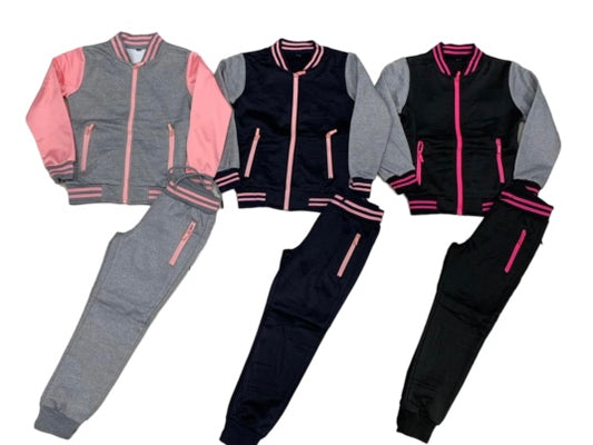 TLC Girls Tracksuit Set With Zip Pockets Warm Winter Colours Fleece Joggers