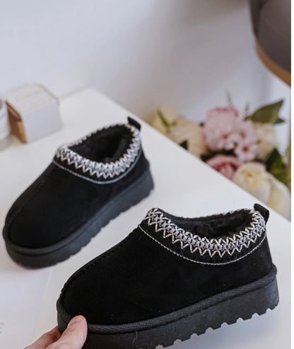 Kids Childrens Viral Faux Fur Lined Slippers Warm Winter Shoes