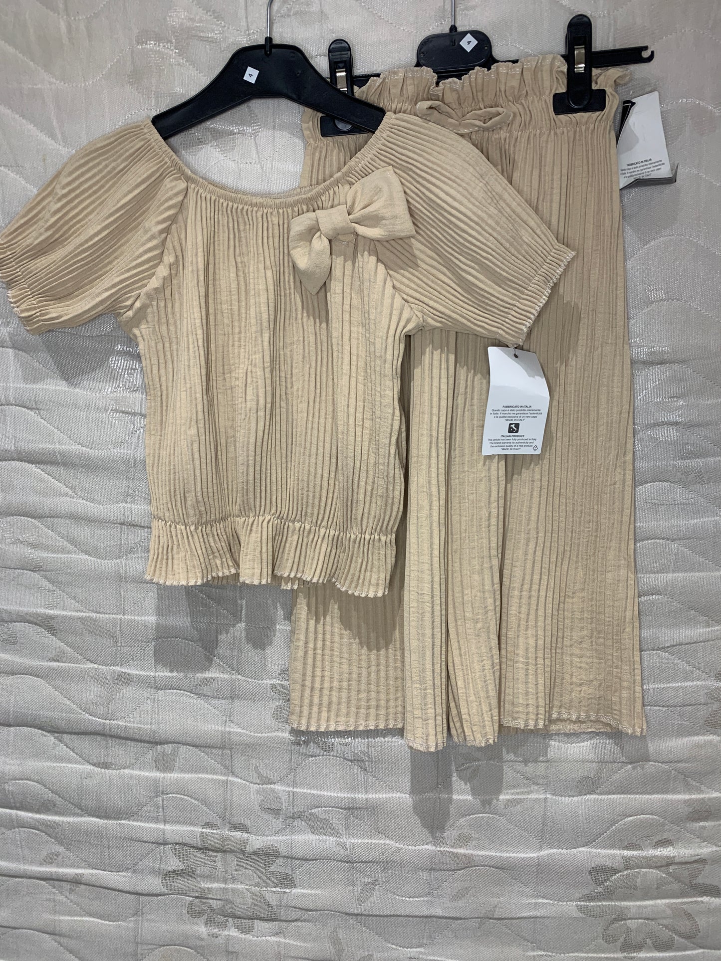 TLC Girls ribbed trousers & bow tie top coord set with bow