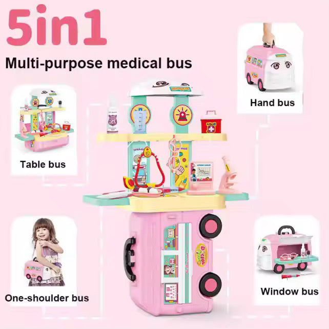 Kids Medical Bus Toy Christmas Gift Doctor Set 5 in 1 Toys for Children