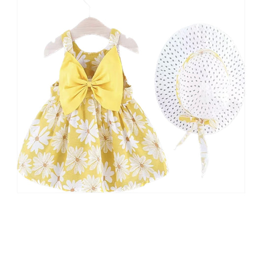 Girls 2pc Flower Dress & Summer Hat